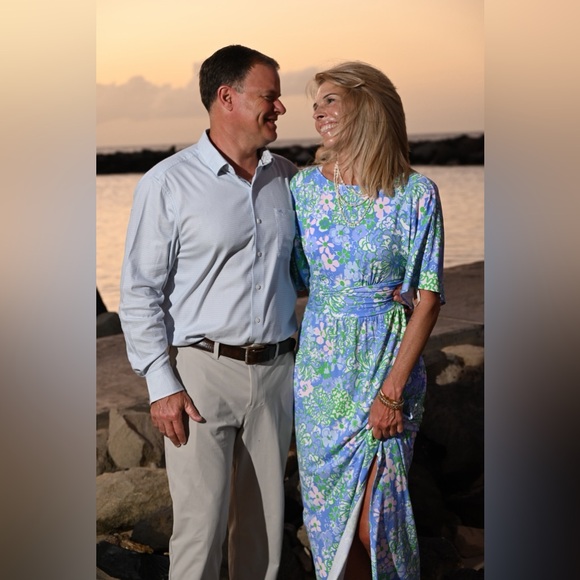 Lilly Pulitzer Parigi Boat Neck Vibrant Blue and Green Maxi Dress - Picture 2 of 8